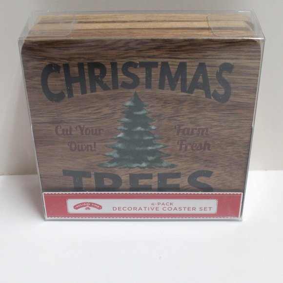 4 Pack Decorative Holiday Christmas Tree Coasters Cut Your Own Farm Fresh - Picture 6 of 8